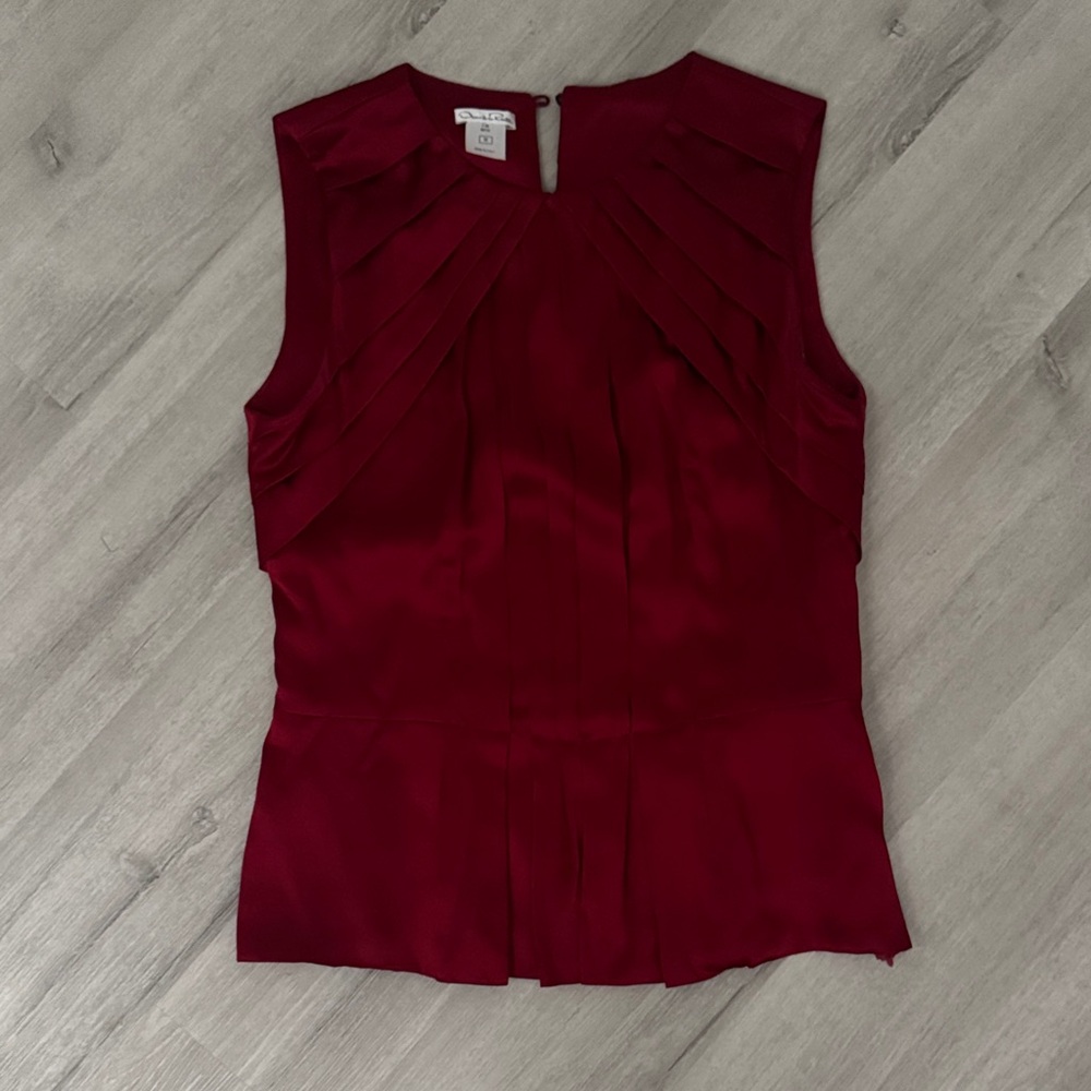 Oscar de la Renta Sleeveless Pleated Shell in Deep Wine Red
